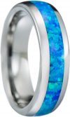 Discover the Elegance of Tungsten Carbide Blue Opal Inlay Comfort Fit Rings