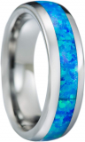 Discover the Elegance of Tungsten Carbide Blue Opal Inlay Comfort Fit Rings